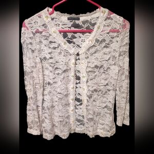 Panitti White Lace Sz SM Button-Front Blouse With Sequins